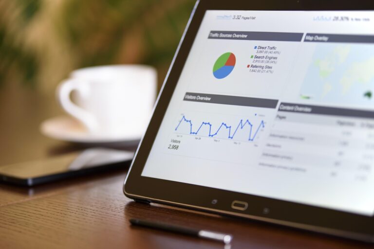 Equipo de marketing analizando gráficos y datos de rendimiento en una pantalla digital